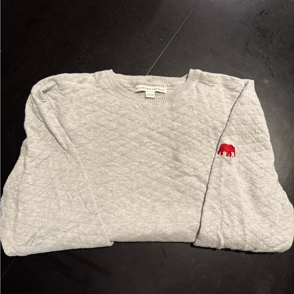 Gray Crewneck Sweater with Red Elephant Accent